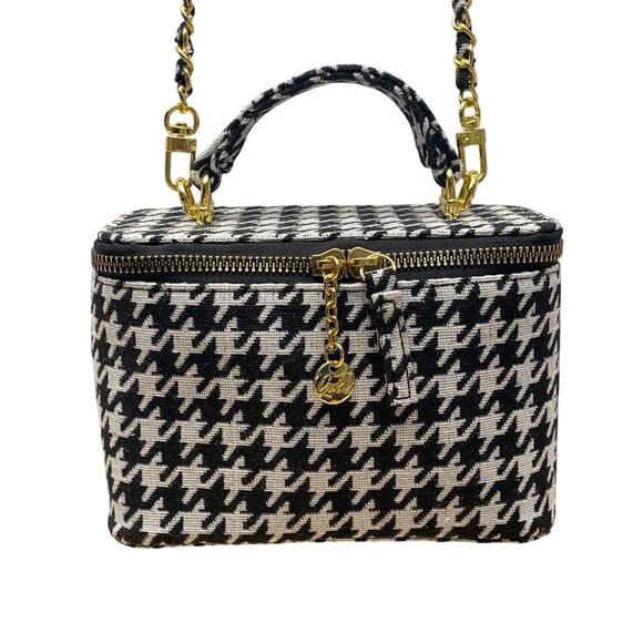 Glowiest Women’s Black & White Houndstooth Signature Vanity Shoulder Case Size S - Picture 2 of 9